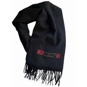 Moschino Merino Wool Logo Fringe Scarf Black NWOT